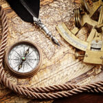 vintage still life with compass,sextant and old map
