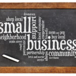 small business word cloud on a vintage slate blackboard