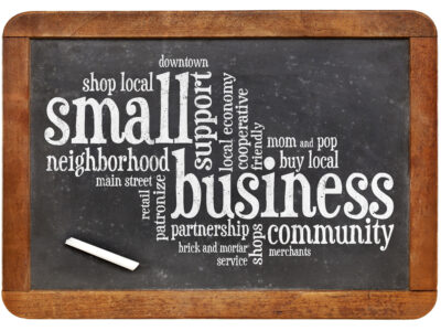 small business word cloud on a vintage slate blackboard