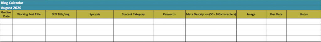 Blog Content Calendar Example